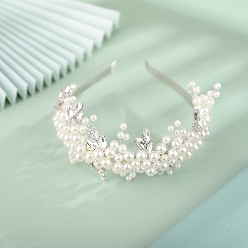 Miniatura 3 de Diadema de boda con perlas de diamantes de imitación de lágrima blanca, accesorios para el cabello de boda, diadema de princesa para novia, tocado