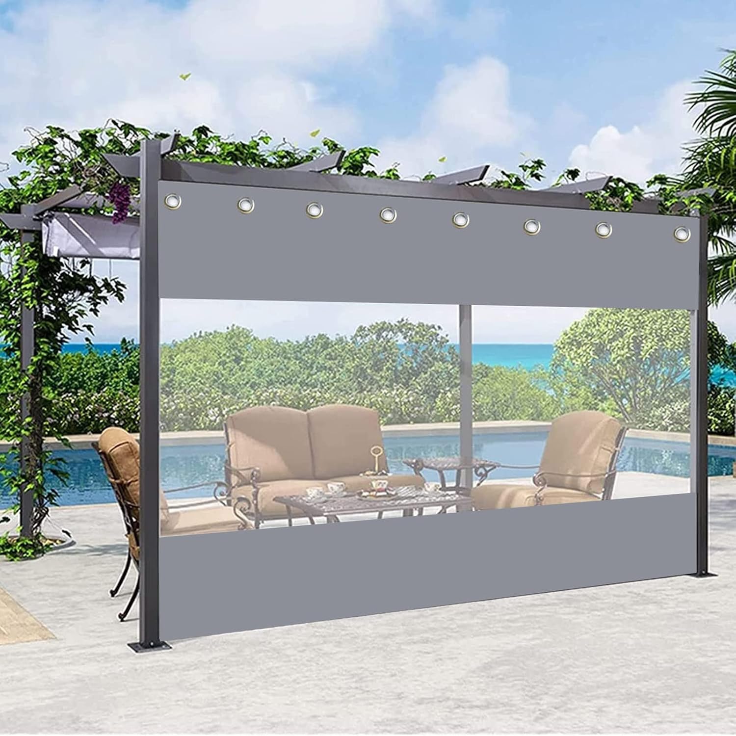 Transparent Tarpaulin Side Panels,With Eyelets,Outdoor Waterproof Tarp Curtains,Pvc Clear Protective Tarpaulins,Partition Curtains,for Pergola Patio Porch Gazebo Balcony,W×H-1.5×3m(4.9*9.8ft)