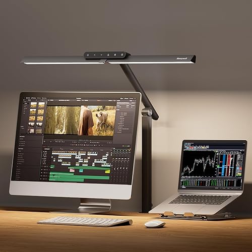 Honeywell LED Desk Lamp with Clamp - HJ1 Sunturalux Eye-Caring Clip on Lights for Home Office, 1200LM Clamp Lamp 4 Color Modes Stepless Dimming Task Desk Light for Working Black