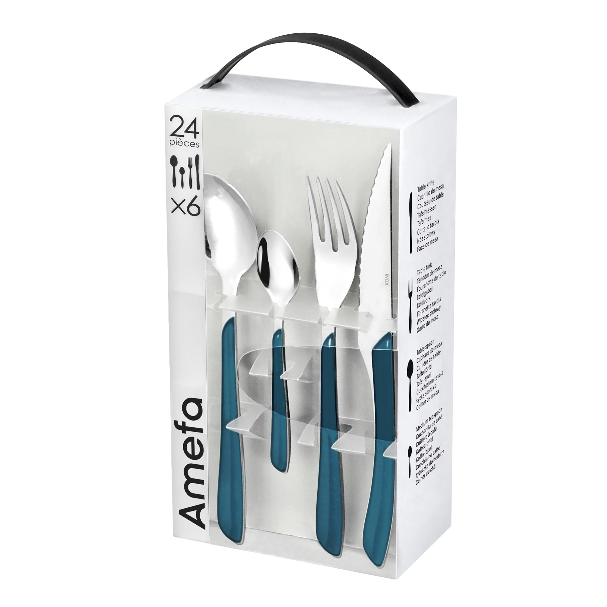 Amefa Ethnic Coffret 24 Couverts 6 Personnes – Acier Inox 18/0 Brillant, Design Martelé Élégant, Service Table Quotidien & Fêtes