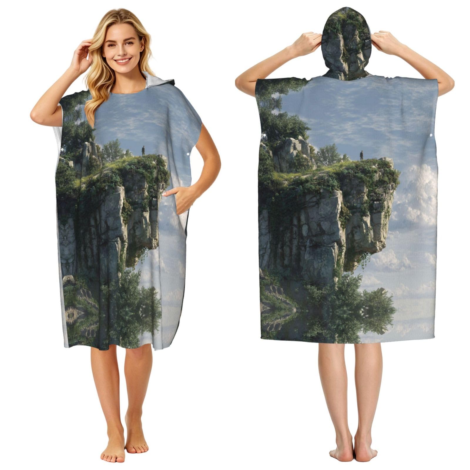 ESNAIUVCD Cliff Print Changing Robe, Hooded Towel Poncho For Swimming Pool, Beach,Quick Dry Light Weight Towelling Poncho