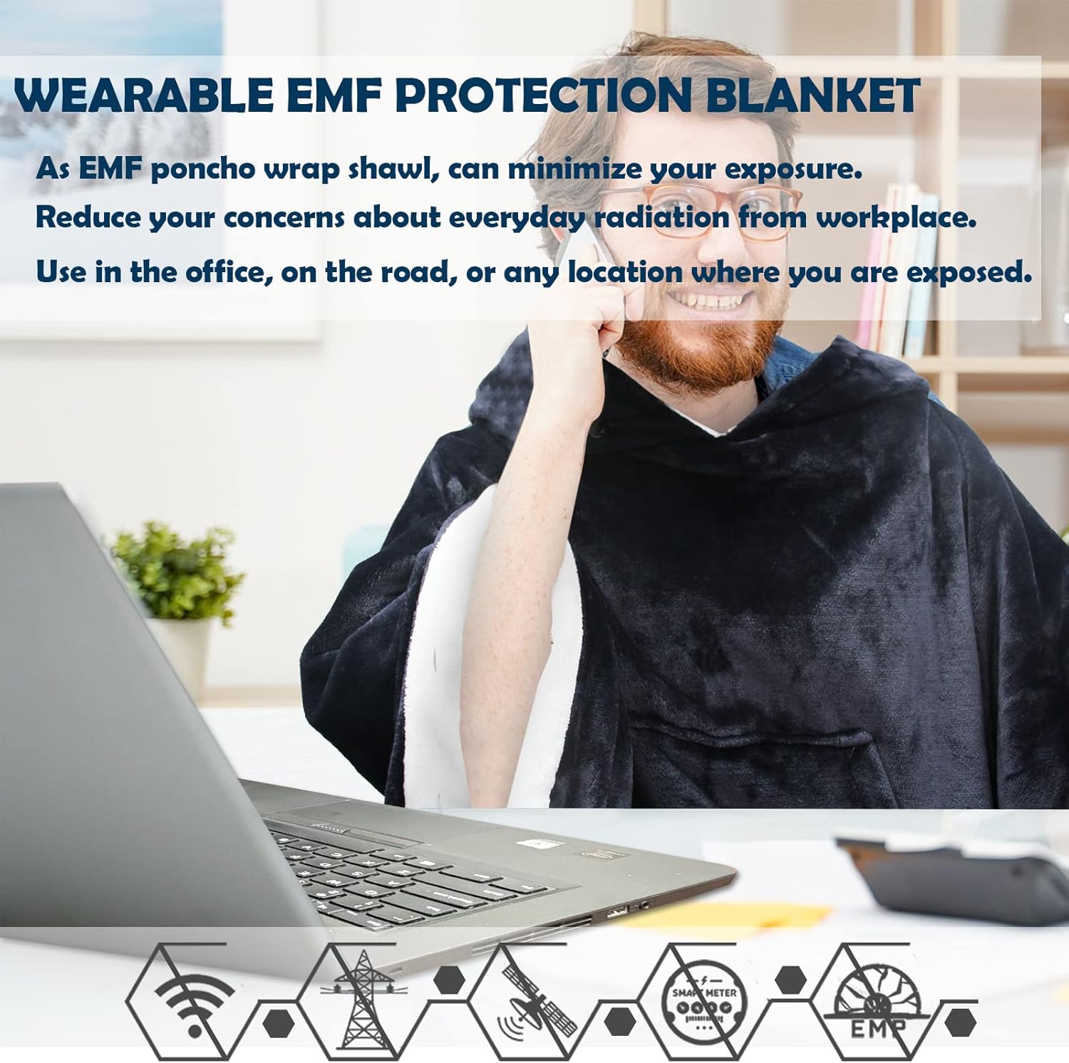 Wearable Faraday Blanket -70"x 54", Ultra-Soft Faraday Protection Poncho, Protection Clothing, Large Faraday Blanket - 70"x 54"