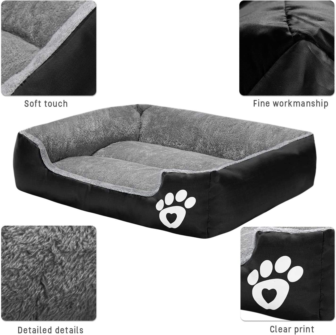 RYGO Dog beds for Small/Medium/Big/Extra Large Dogs, Super Soft Pet Sofa Cats Bed，Self Warming and Breathable Pet Bed Premium Bedding (XXL(35.5" * 29.5" * 8"), Black)
