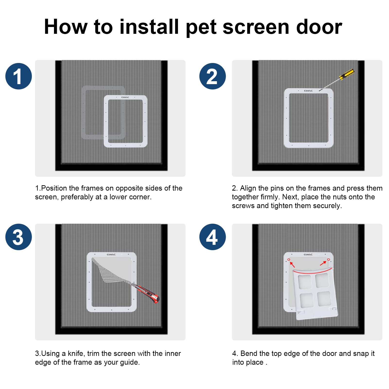 CEESC Puerta mosquitera para perros y mascotas, con cerradura (14.5 x 16.9 pulgadas, grande, blanco)