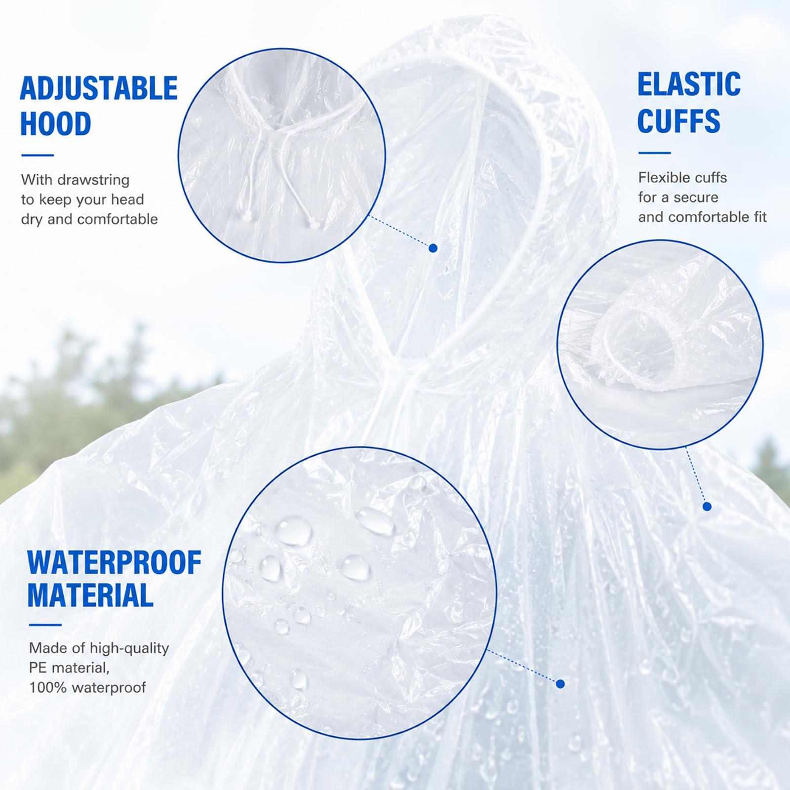Lote de 4 Ponchos de Lluvia Desechables para Adultos, Capa Transparente Impermeable con Capucha y Mangas Sueltas, Protección Ligera para Senderismo Camping Parque de Atracciones