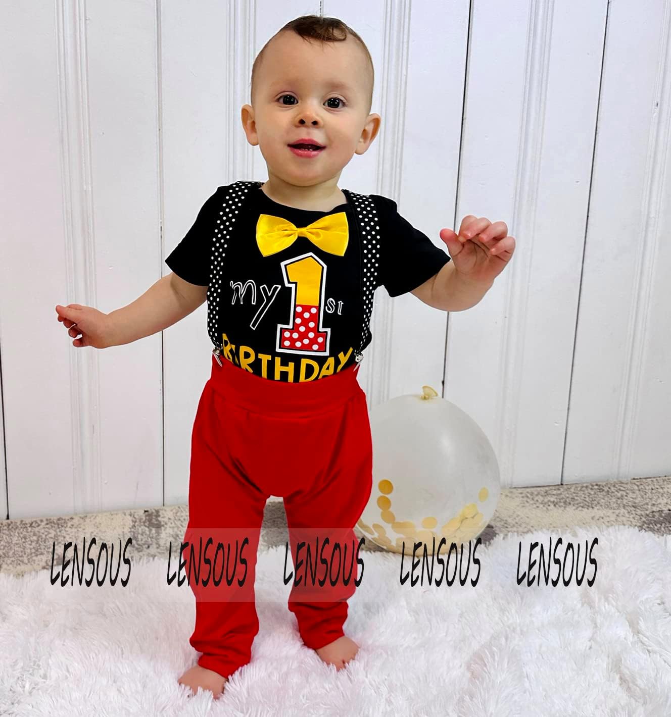 LENSOUS Baby Boys First Birthday Cake Smash Outfits Bowtie One Year Old Romper Pants Set - Image 5