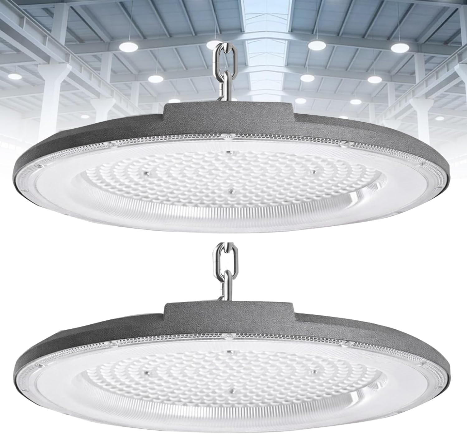 UFO LED High Bay Light 100-300W 12000~26000 Lm CE Listed High Power Energy Saving Lamp Industrial Commercial Lighting for Barn Factory Gym(2pcs,150w)