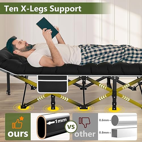 Miniatura 4 de Slendor Catre de campamento, catres plegables para adultos, catre de dormir portátil con bolsa de transporte, 1200D de doble capa Oxford, cama de