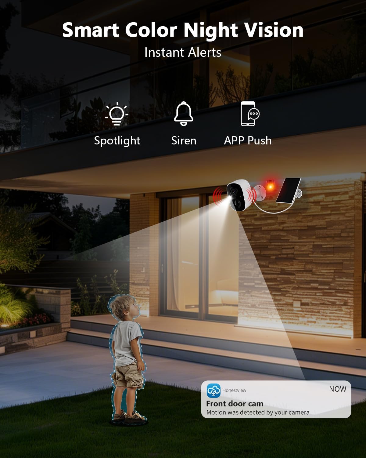 OOSSXX (100% Wire-Free) Solar Battery Home Outdoor Wireless Security Camera System Solar Powered Wi-Fi Cameras Video Surveillance with Monitor