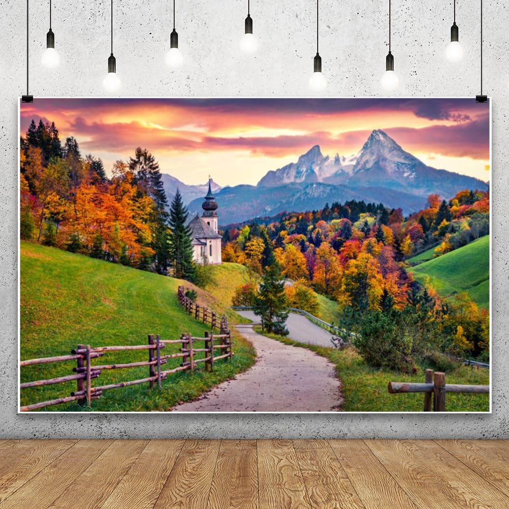 Oktoberfest Fondale per Fotografia 3x2,4 m Germania Autunno Campagna Oktoberfest Sfondo Maria Gern Chiesa Hochkalter Picco Baviera Beerfest Sfondo Decorazioni Banner