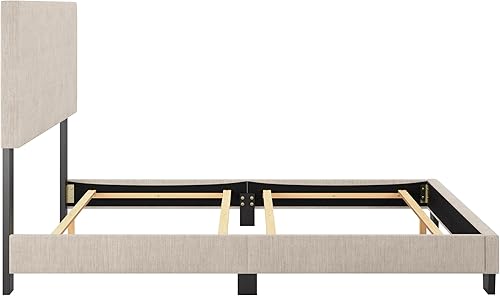 Miniatura 6 de CorLiving Cama doble tapizada con listones de madera, fácil montaje, beige