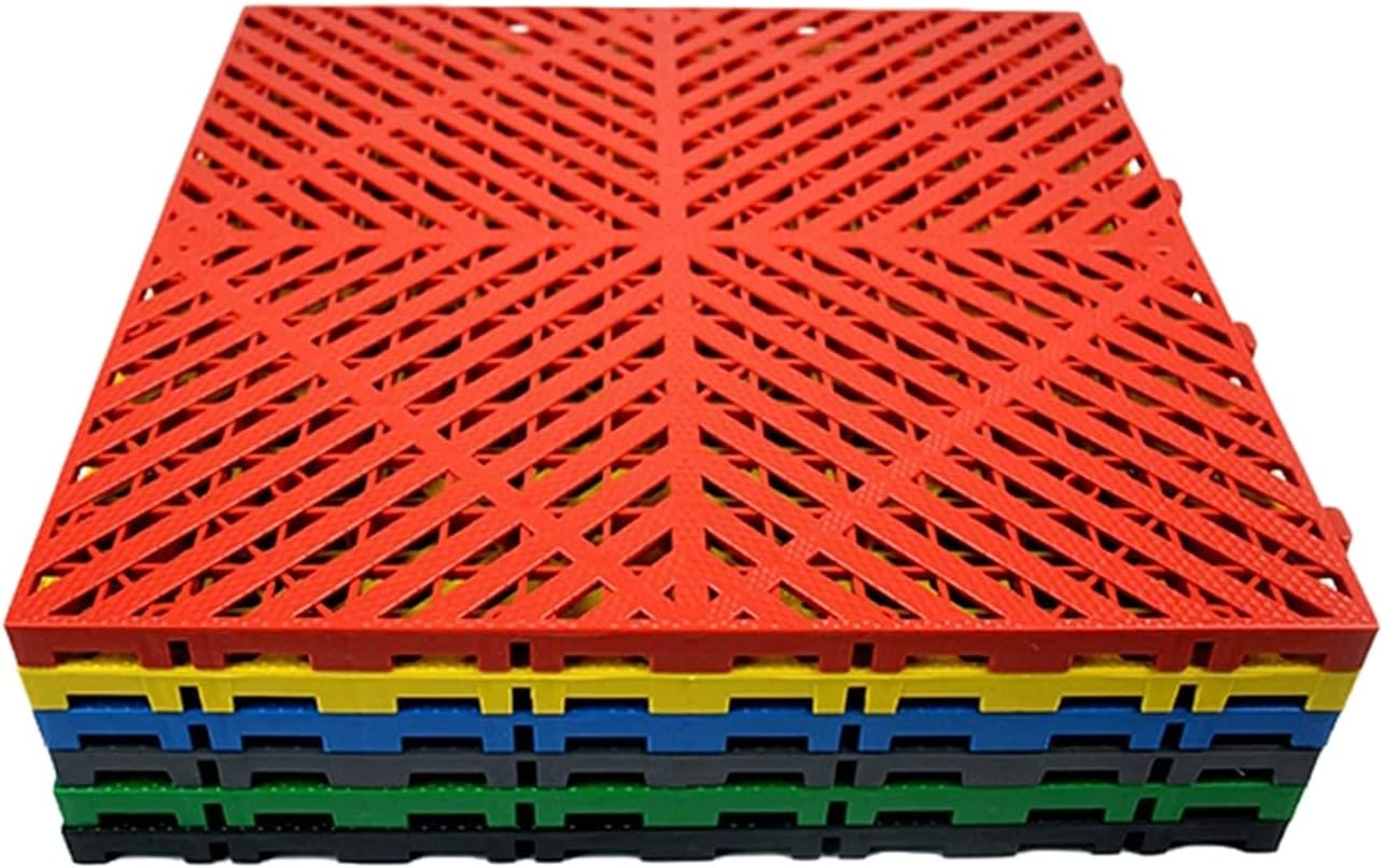 Modular Interlocking Drainage Floor Mats, Heavy-Duty PP Garage Tiles, Non-Slip Cushioned Mat, 11023 lbs Capacity, Ideal for Outdoor Wet Areas (4 Pack)