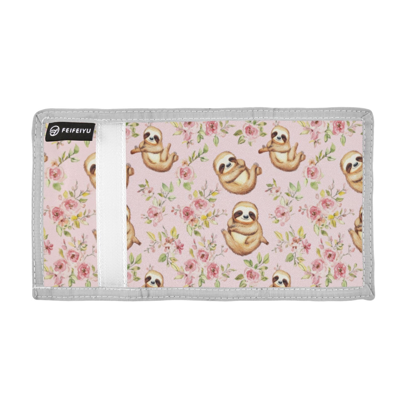 Wusikd Sloth Flowers Kids Wallet for Boys Girls Cute Toddler Trifold Wallet Novelty Wallet for Teens Women Men