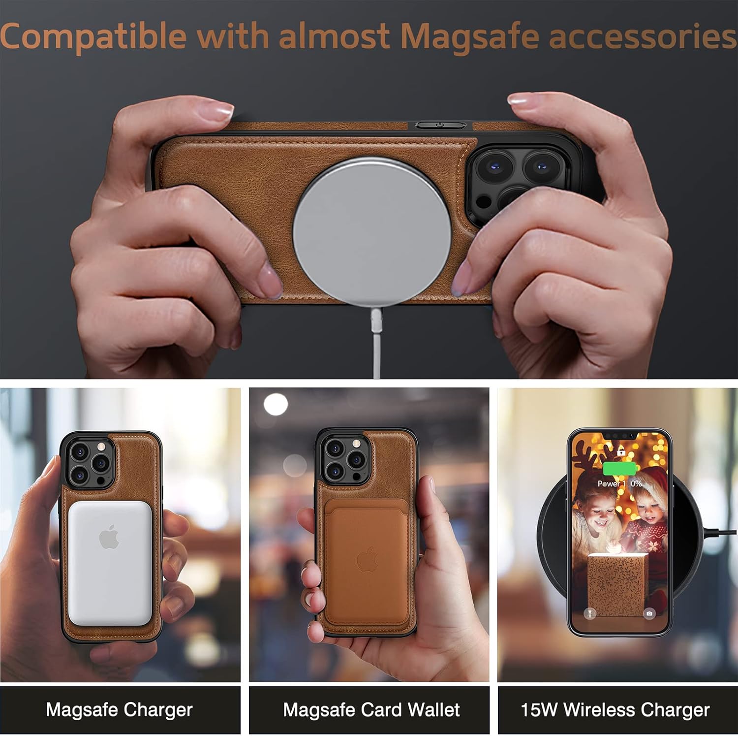 LOHASIC Compatible with Mag-Safe for iPhone 14 Pro Max Case, 2022 Classy Leather Magnets Soft Back Cover Shockproof Protective Phone Cases for iPhone 14 Pro Max 6.7 inch - Brown - Image 4