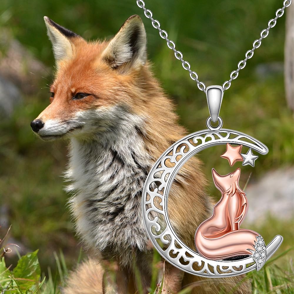 Fox Necklace Animal Fox Pendant 925 Sterling Silver Celtic Moon Cute Foxes Gifts - Image 5