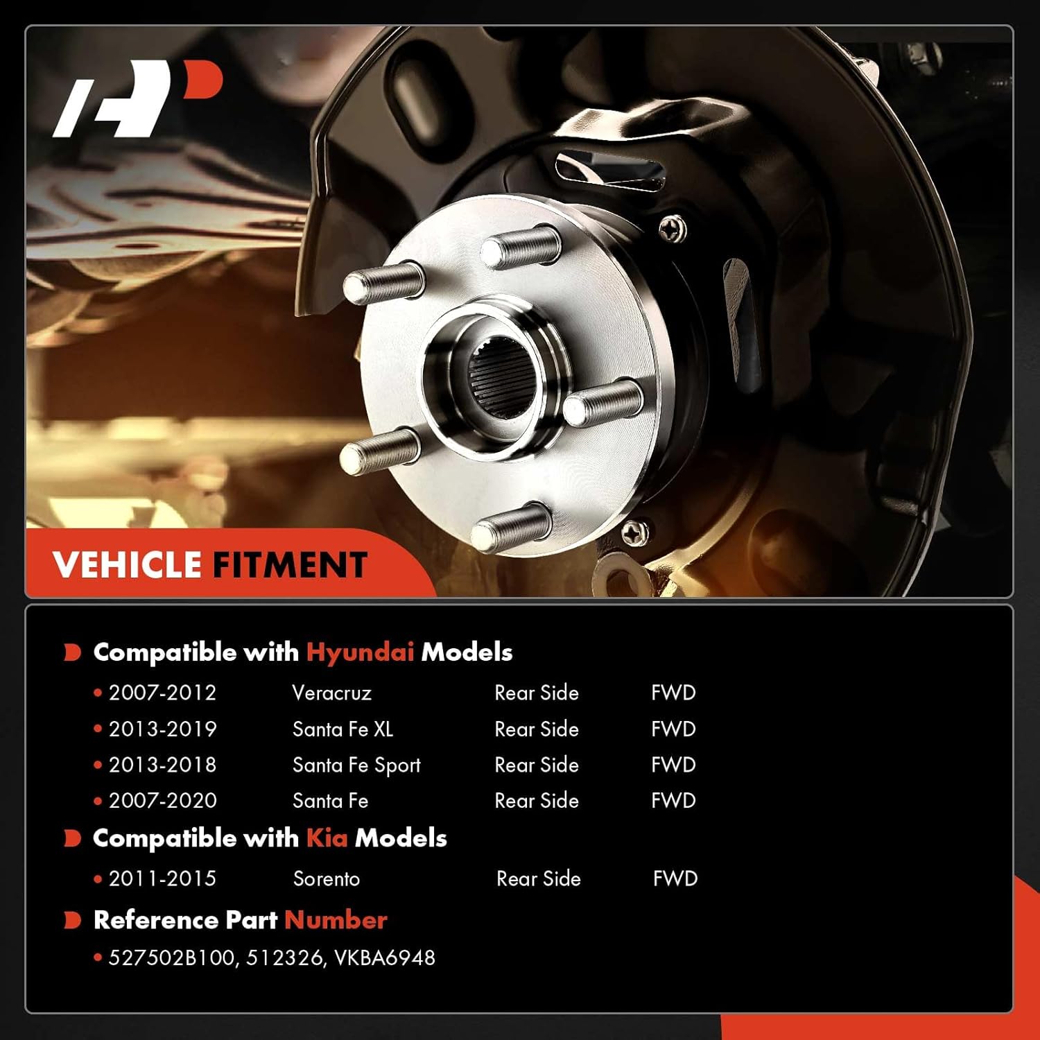 A-Premium 2 x Rear Wheel Bearing and Hub Assembly with ABS, 5-Lug Compatible with Kia Sorento 2011-2015 & Hyundai Santa Fe 2007-2020, Santa Fe XL, Sport, Veracruz, FWD - Image 2