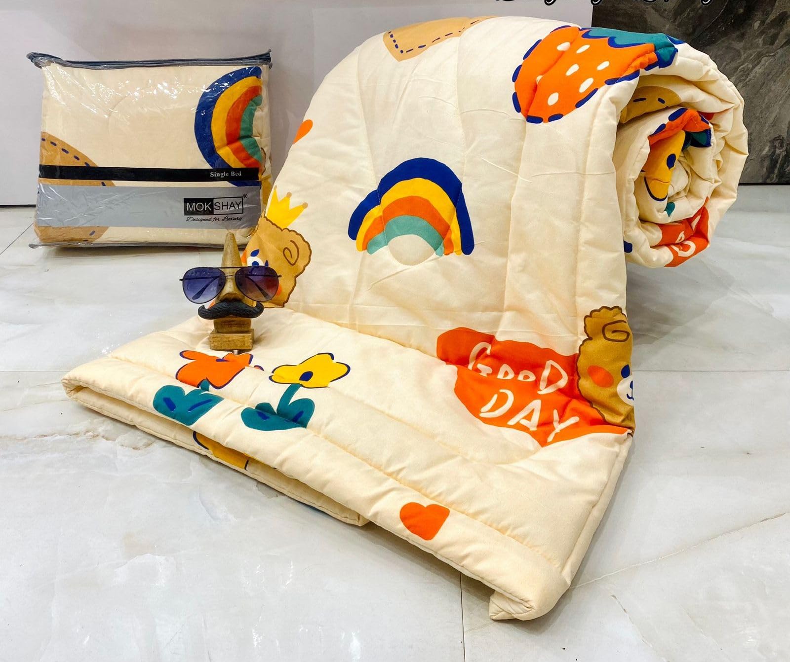 Glace Cotton Single Bed Reversible Babies 1 Kids Comforter & 1 Single Flat Bed Sheet with 1 Pillow Cover (Design 5) (0 to 8 Years Kids)-image-20