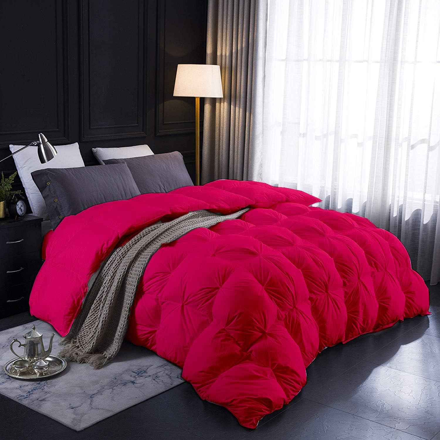 Pinch Pleated Comforter|500 GSM|100% Long Staple Combed Cotton |Hot Pink Queen/Full Quality Comforter with Ultra Soft Vintage Pin Tuck,Chic Cute Comforter