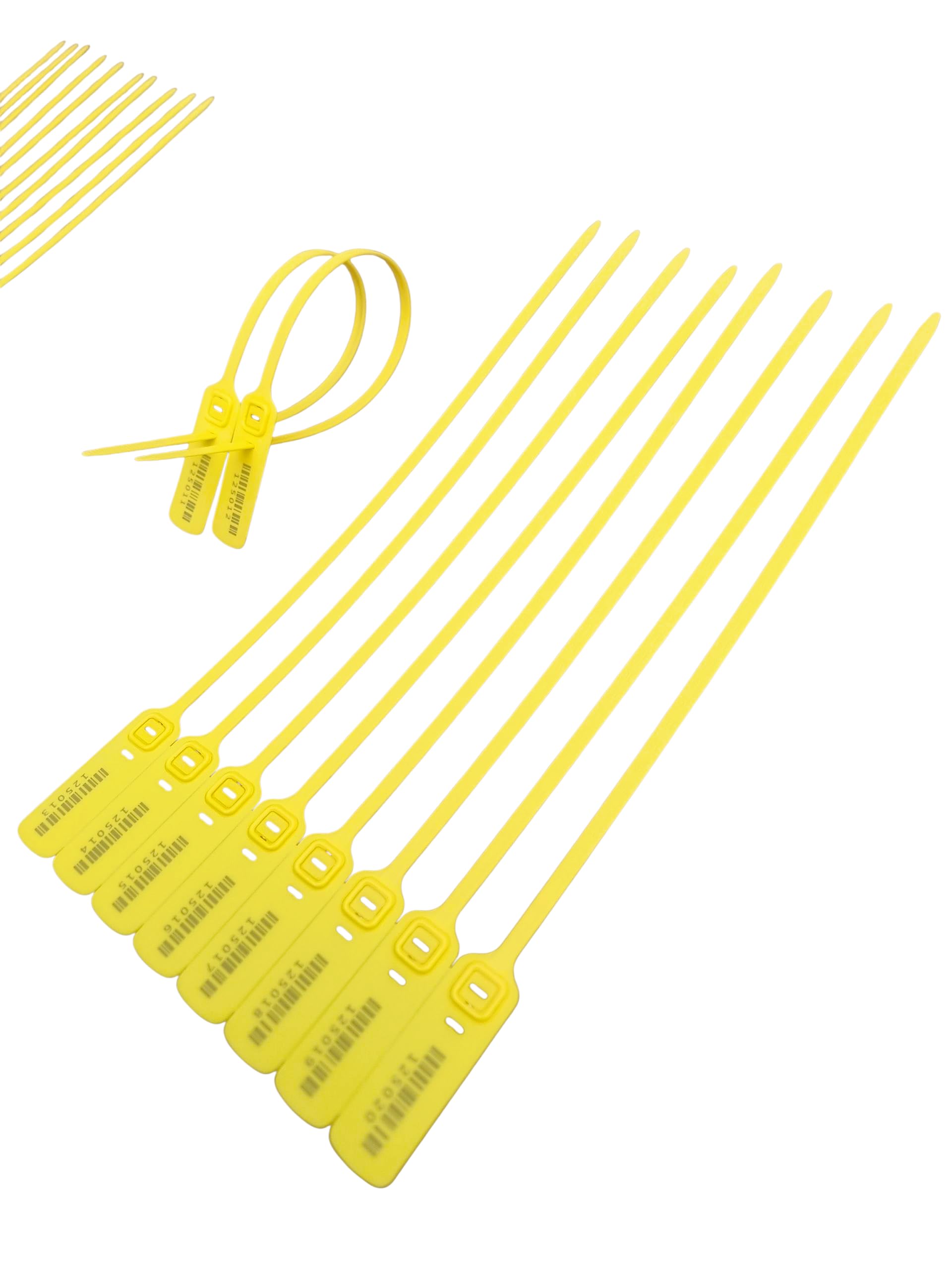 1000 x 40 cm Guarnizione di sicurezza in plastica gialla con cinghia piatta – numerate con codice a barre, antimanomissione – per container, gabbie, carrelli, spedizioni di alto valore