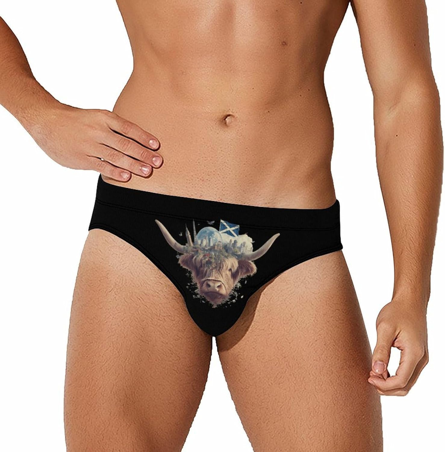 Scotland Flag Highland Cow Men's Swimwear Bikini Swimming Briefs Stretchy Swimsuits Board Surf Shorts Trunks