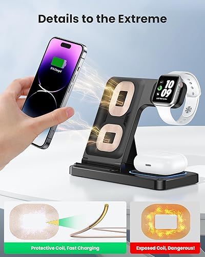 Miniatura 2 de DUMTERR Cargador inalámbrico 3 en 1 para iPhone 15141312, estación de carga inalámbrica para dispositivos Apple, soporte de carga para Apple Watch