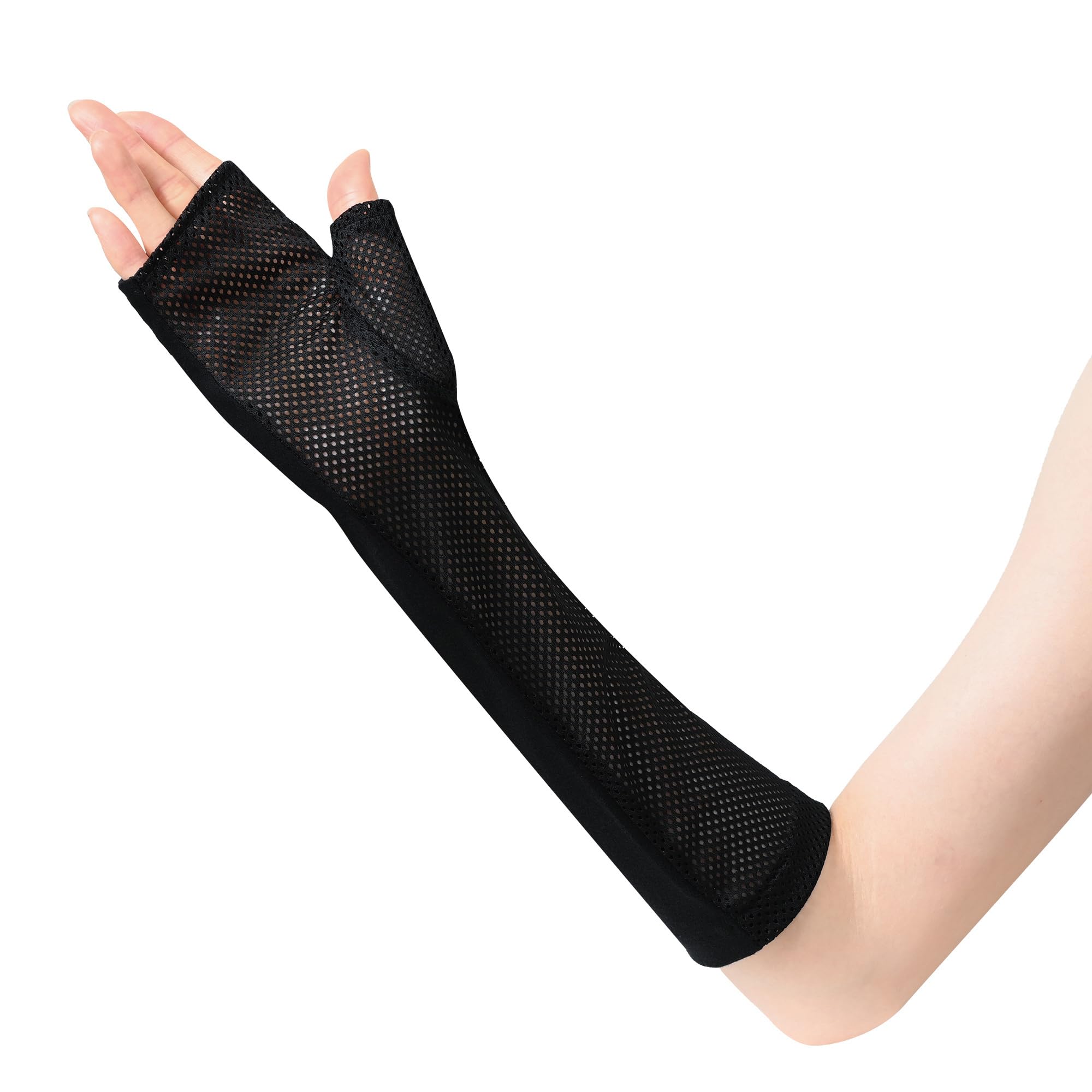 おたふく手袋(Otafuku Glove) 夏用アームカバー[コットン100% レディース用 指無し メッシュ セミロング] UV-3251 ブラック フリーサイズ
