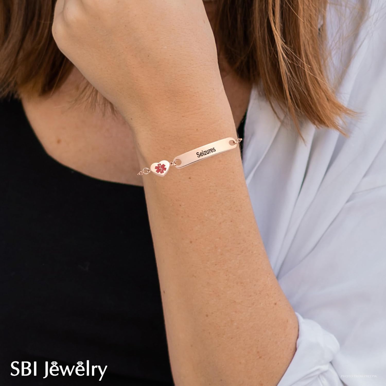 Medical Alert Bracelets for Women Men Emergency First Aid Adjustable Rosegold Stainless Steel Bracelets Identification Wristlets - Image 2