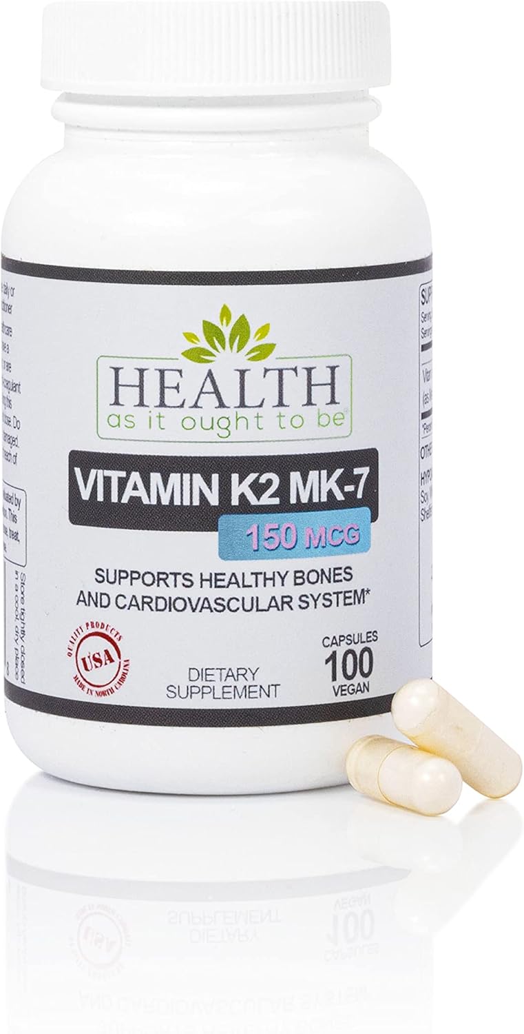 Health As It Ought To Be Vitamin K2 MK-7 150 mcg Supplement – Supports Bone and Cardiovascular Health – Soy-Free, Works with Vitamin D3 – 100 Capsules