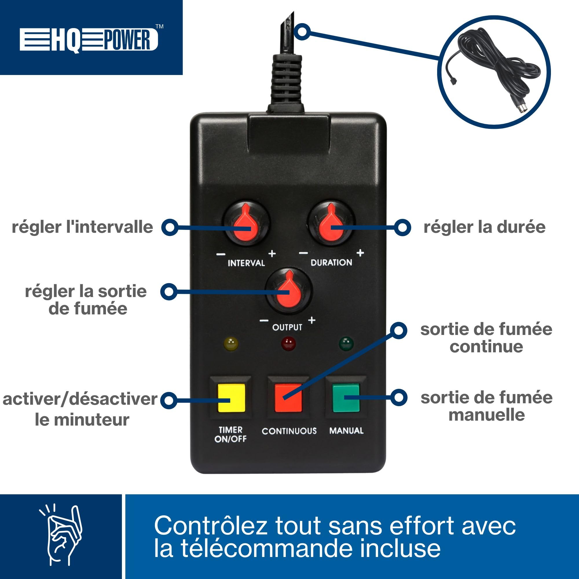 HQ-Power Machine à fumée avec télécommande, machine a fumee, machine à brouillard portable, smoke machine Halloween DJ, 600 W, réservoir 1,2L, projection 170 m³/min