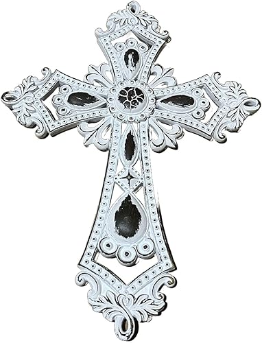 Comfy Hour Faith and Hope Collection - Cruz de pared turquesa hueca, color blanco, estilo antiguo