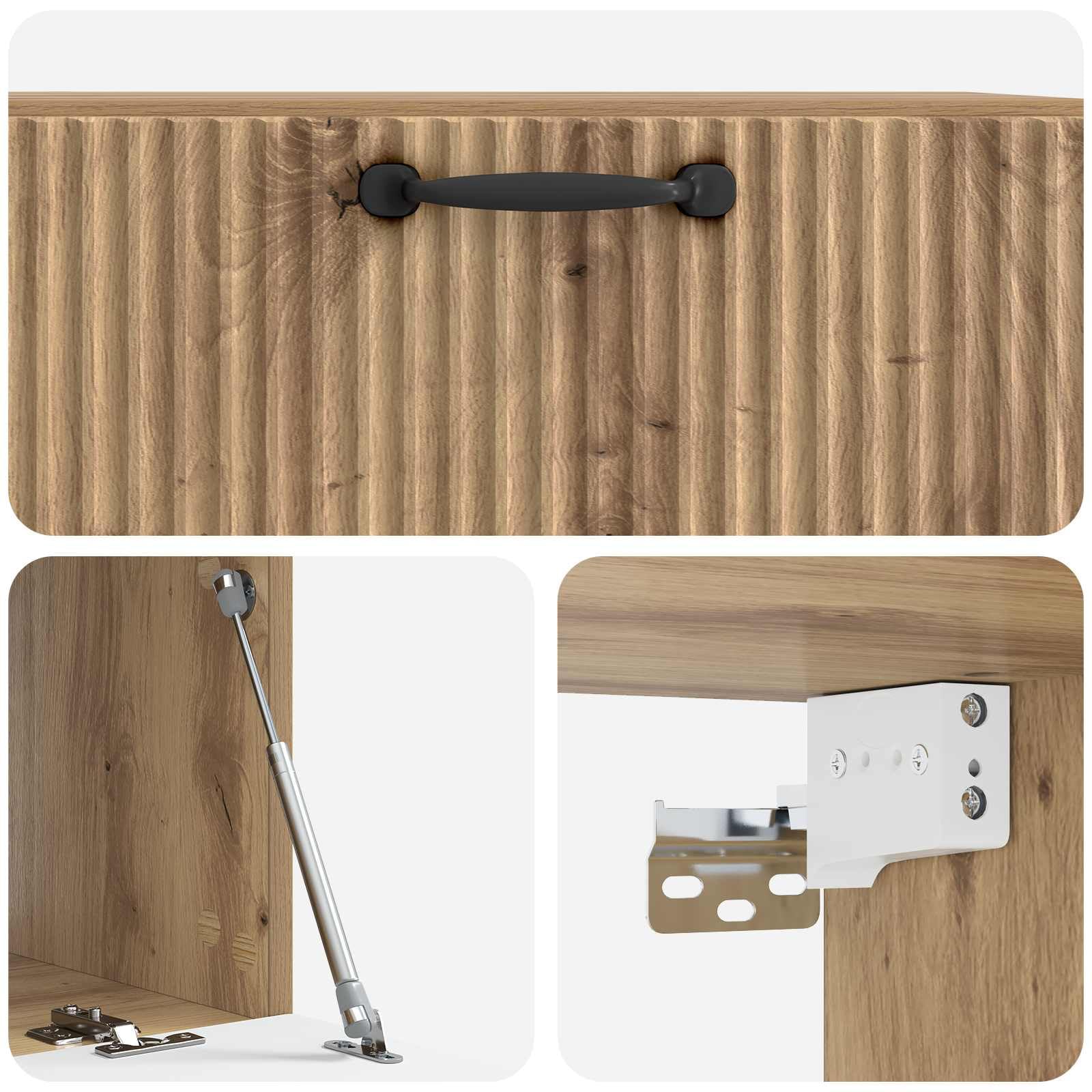 Meuble TV Mural Moderne Blanc ou Chêne Artisanal pour Salon, Meuble de Rangement Suspendu en Bois d'Ingénierie pour Écran Plat et Matériel Audio avec 2 Portes, Dimensions 78,5x41x30 cm