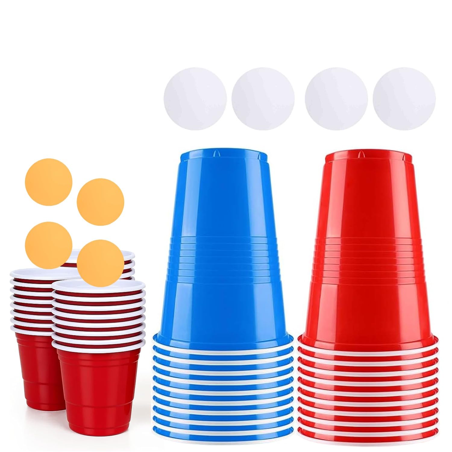 ZOPPER Party Cups & Pong Balls Set – 450ml Plastic 16oz, 10Red, 10Blue Cups with 24 Red Shot Glasses 2oz – Portable Tabletop Game Kit for Parties, Gatherings, Indoor & Outdoor Activities