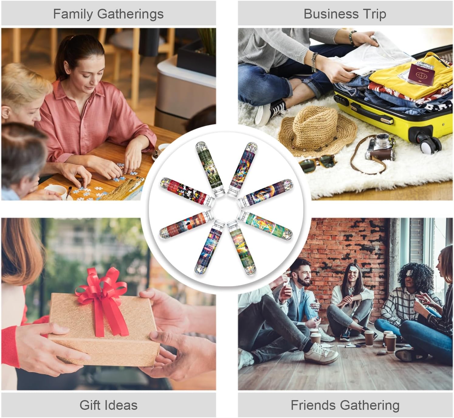 Mini Jigsaw Puzzles for Adults 234 Pieces (8 Packs) - Small Test Tube Puzzle, Challenging Micro Jigsaw, Difficult Tiny Home Decor Entertainment 6x4in