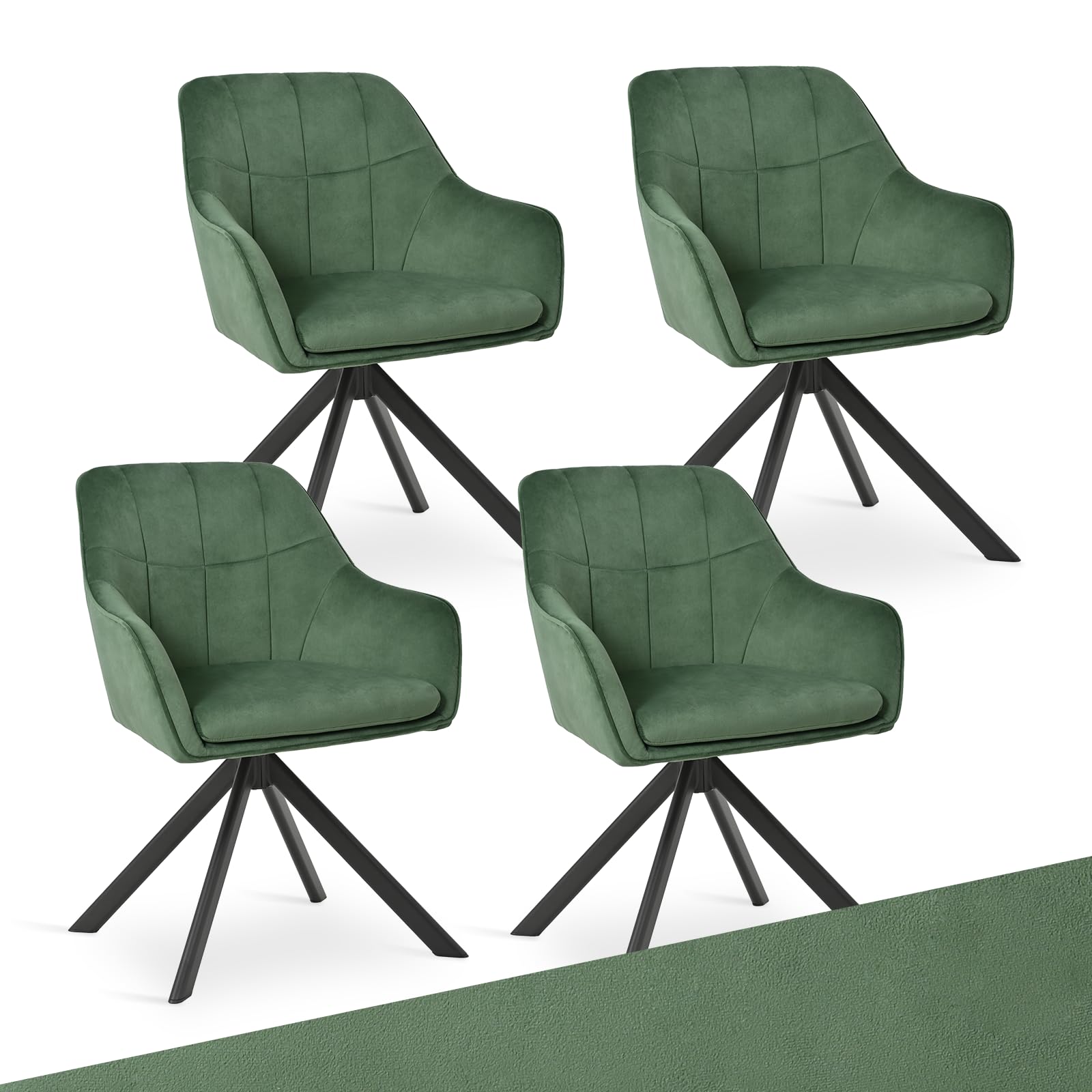 Goeurvant Drehstuhl Esszimmer 4er Set Samt Grün mit Armlehne Polsterstuhl Esszimmerstühle drehbar Küchenstuhl mit Metallbeine für Wohnzimmer Esszimmer