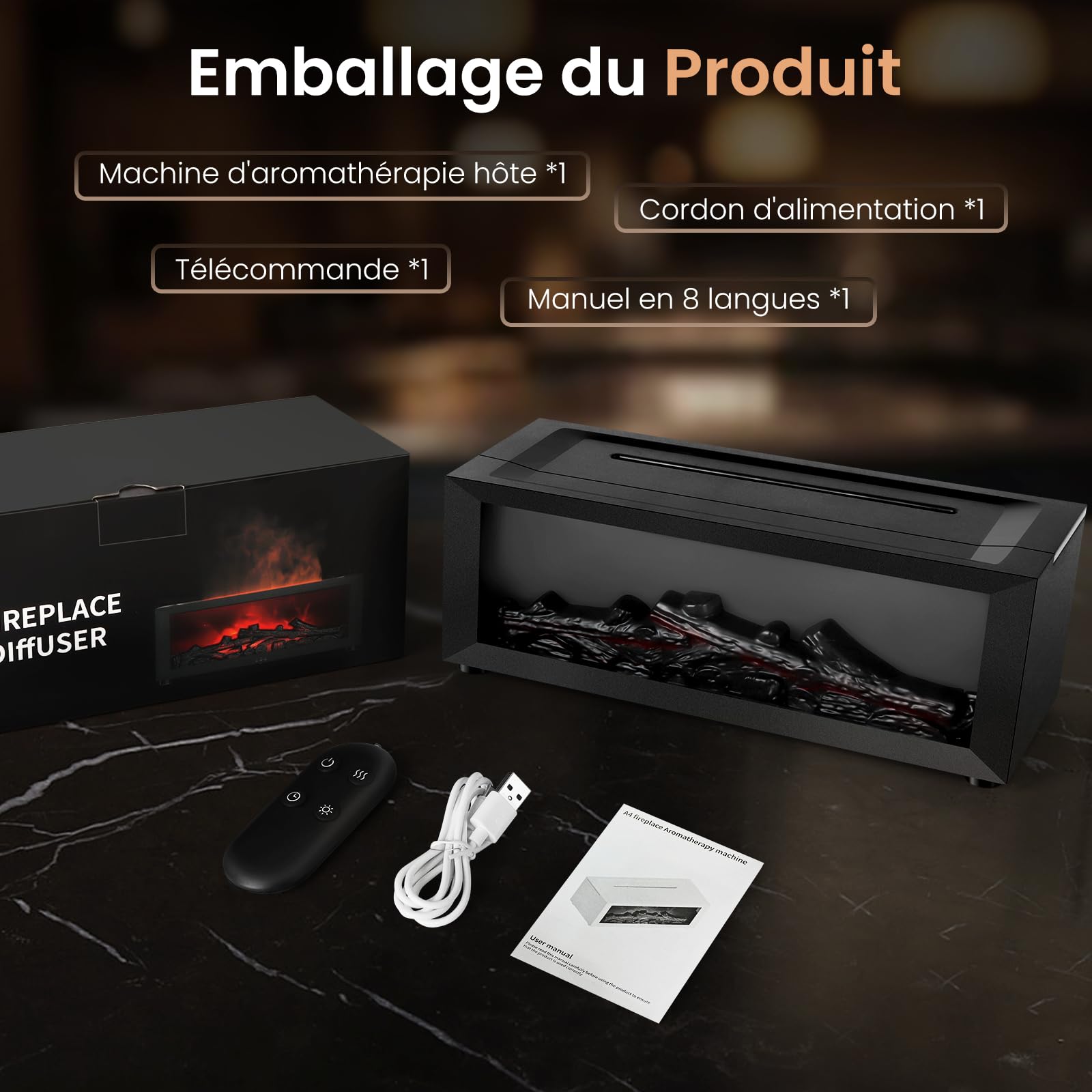 BuzzoXerex Diffuseur Huiles Essentielles Cheminée, Diffuseur Parfum Maison Flamme avec Télécommande, 7 Types de Lampes LED Avec Minuterie, Idéal Pour la Maison Bureau Sport