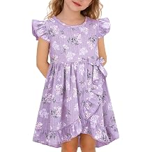 YALLET Toddler Girls Summer Dress Flutter Sleeve Ruffle Hem Sundress Cute Print Casual Beach Birthday Party Outfit