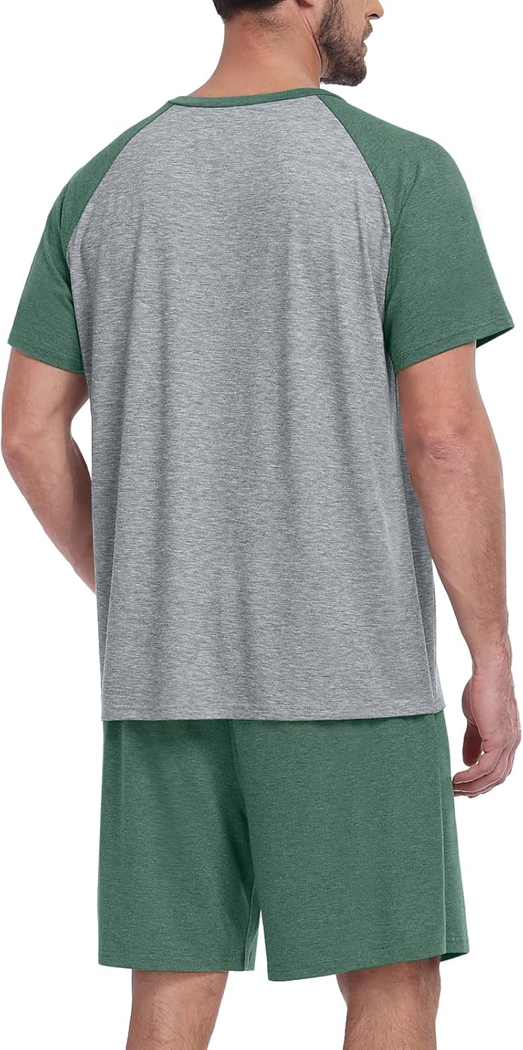 Mens Pajama Set Summer Pjs Sleepwear Lightweight Short Sleeve Pjs Soft Comfy Sleep Set With Pocket - Image 4