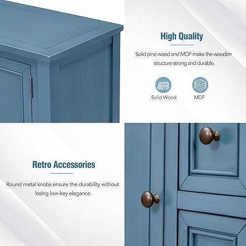 Miniatura 37 de Mesa de consola buffet aparador sofá mesa auxiliar de entrada con 4 cajones de almacenamiento, 2 armarios y estante inferior para sala de estar Gris