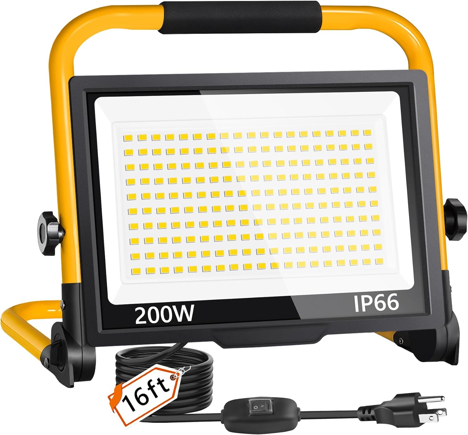 24000LM LED Work Light, 200W Ultra Brighter Flood Light with 16FT Cord Switch, Portable Worklight with Stand, 5000K IP66 Waterproof Outdoor Construction Lighting for Job Site Camping Workshop Garage