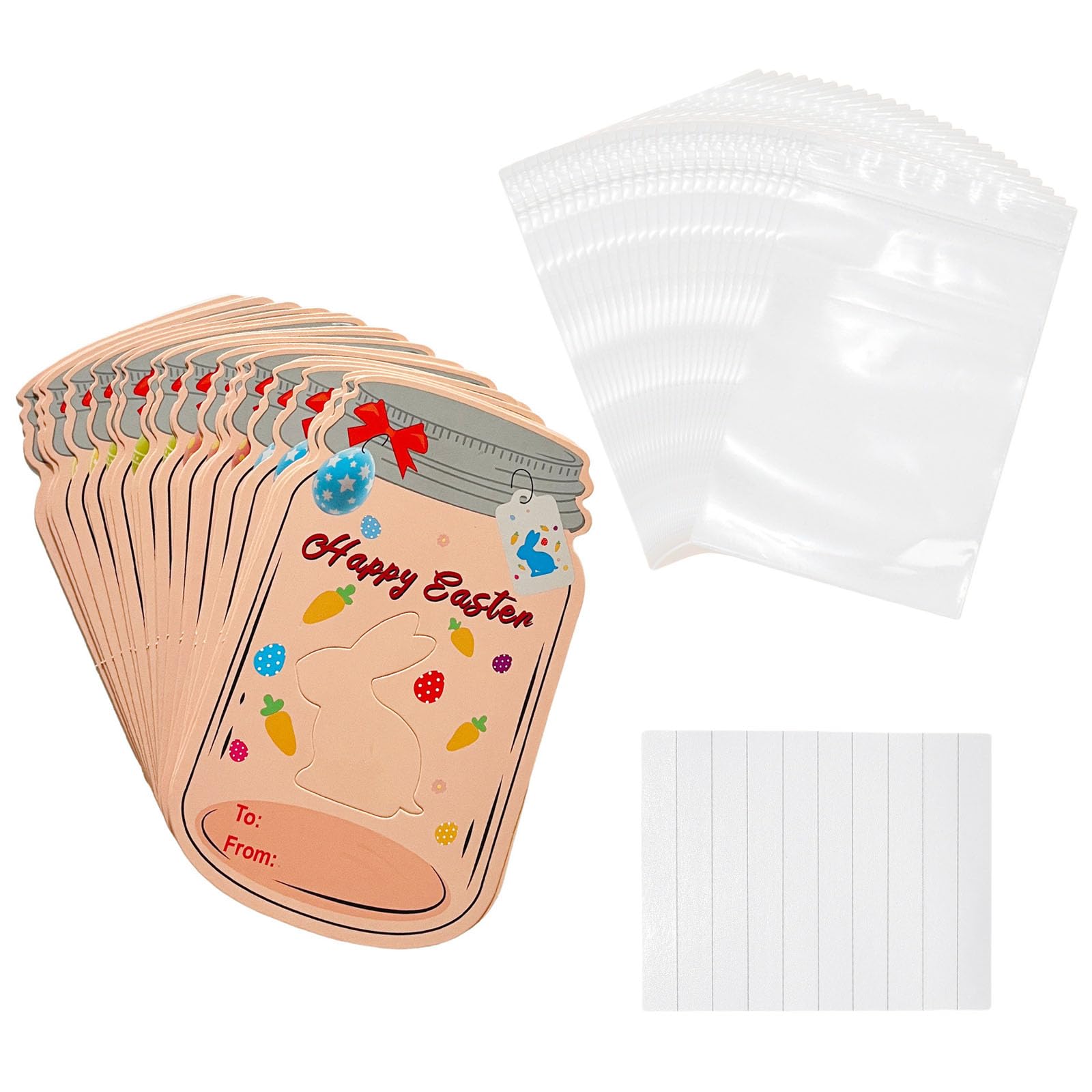 Tsophreniq 24Pcs Holiday Greeting Card with Resealable Clear Storage Bag Set Candy Jar Shape Greeting Card for Kids Party Supplies Celebration Set