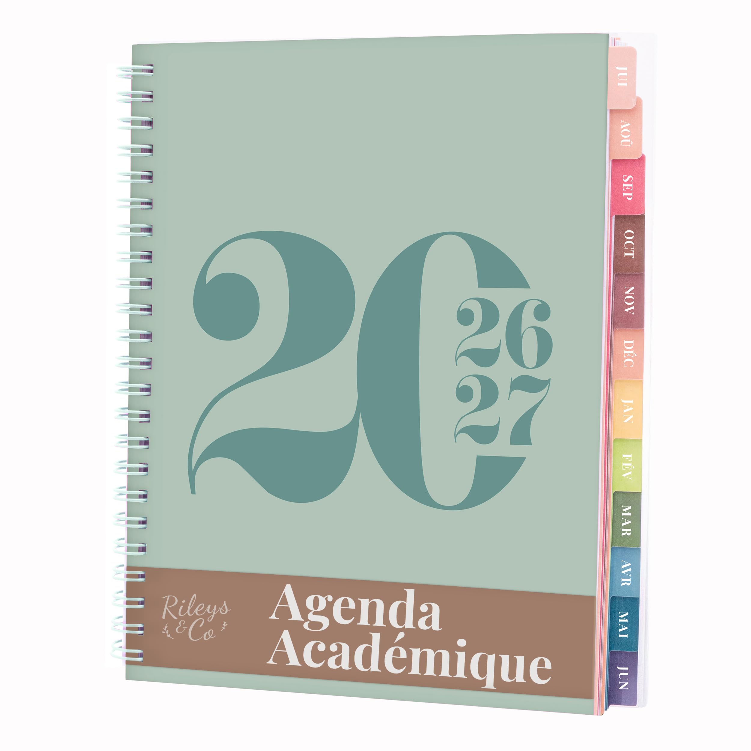 Rileys 2026-2027 Typographic Academic Planner, 20x15cm (Green, French)