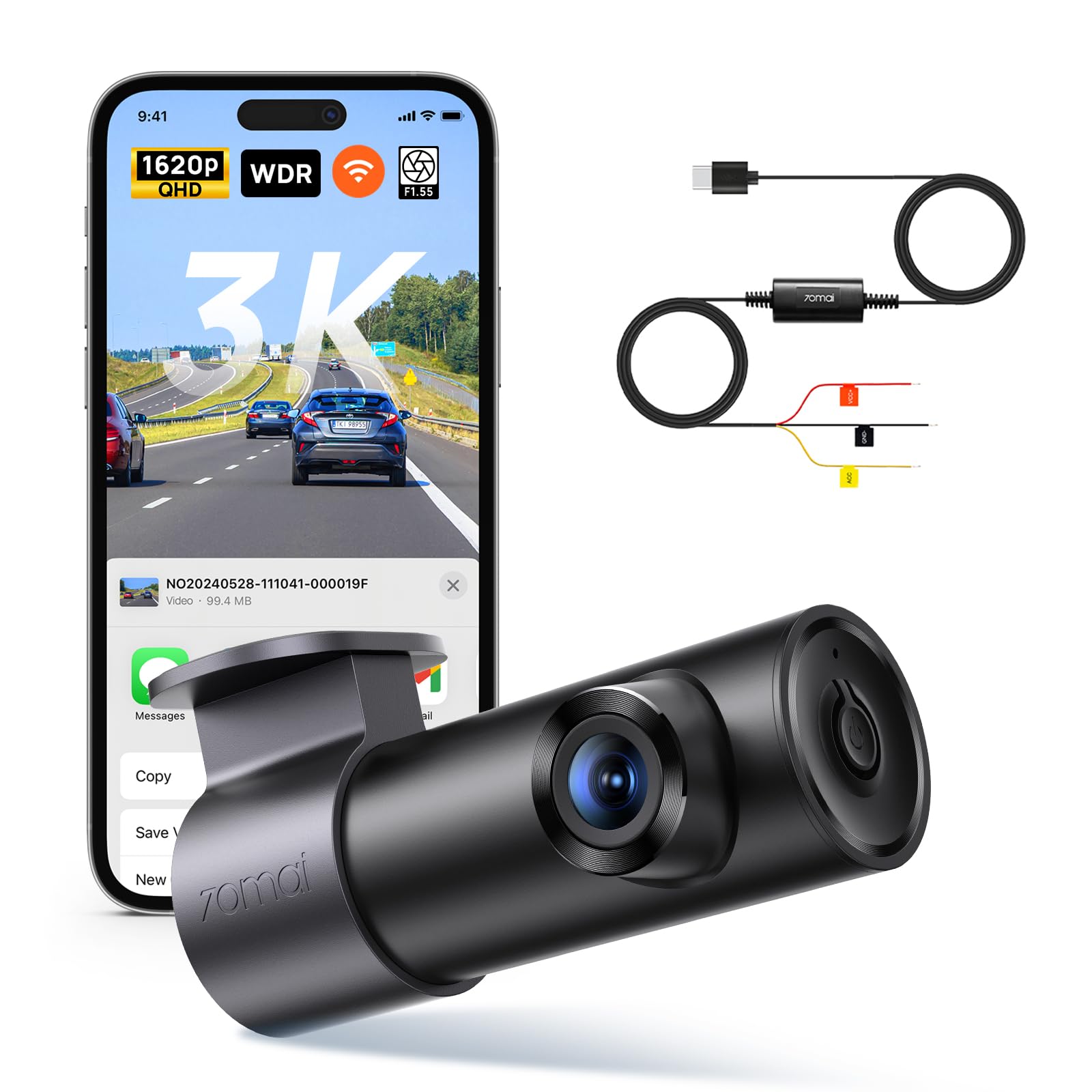 【70mai Dashcam M310 Plus 3K+ Kit de Câblage UP03】
