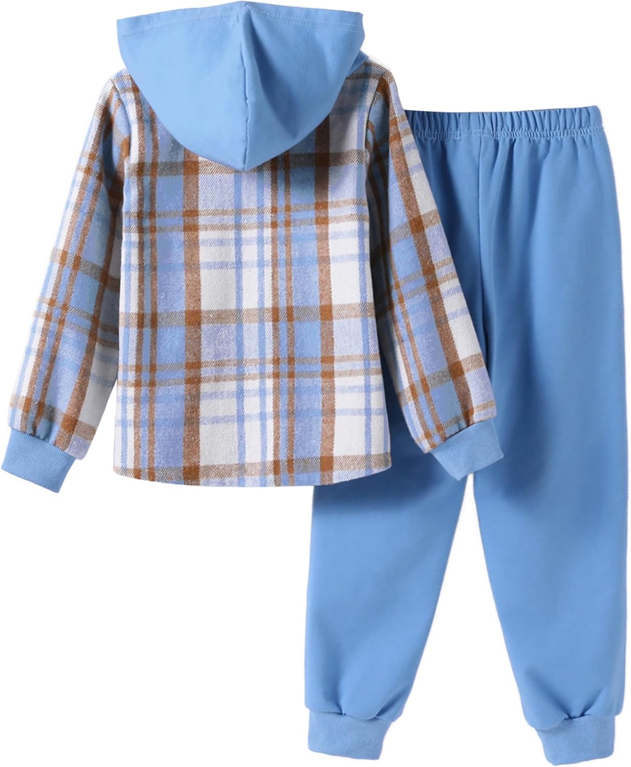2Pcs Kids Boys Sweatsuit Hoodie Flannel Plaid Shirt Tops and Jogger Pants for Kids Fall Winter Spring Outfits - Image 2