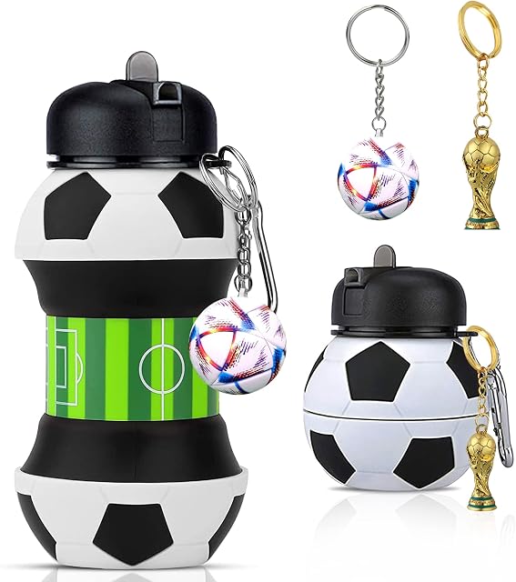 Silicone Collapsible Football Water Bottle - BPA-Free 550ml / 19oz Soccer Shape Foldable Drink Sports Bottle - Perfect for Travel, Gym, Picnic, School | Incredible Gift for Boys & Girls