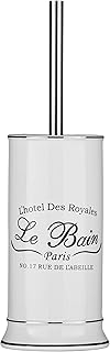Premier Housewares Le Bain Graphic Toilet Brush and Holder Set Stoneware Brush Holder White Toilet Brushes and Holders Sets, D12xW12xH36