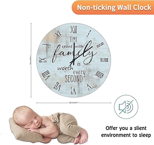 Miniatura 152 de UFunhome Reloj de pared de madera con cita familiar, el tiempo que pasa con la familia vale la pena cada segundo, reloj colgante redondo, funciona