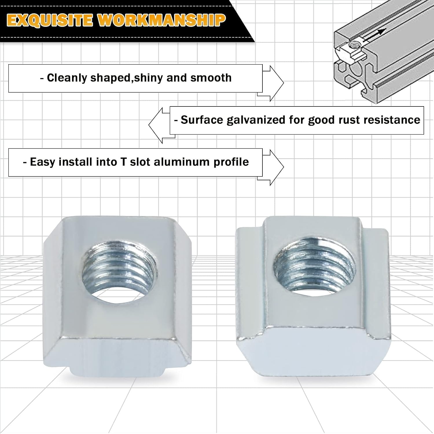 KOOTANS 100pcs 2020 Series M5 Sliding T Nuts Metric M5 Thread Slide in T-Nut for 20x20 Standard 6mm T-Slot Aluminum Extrusion Profile