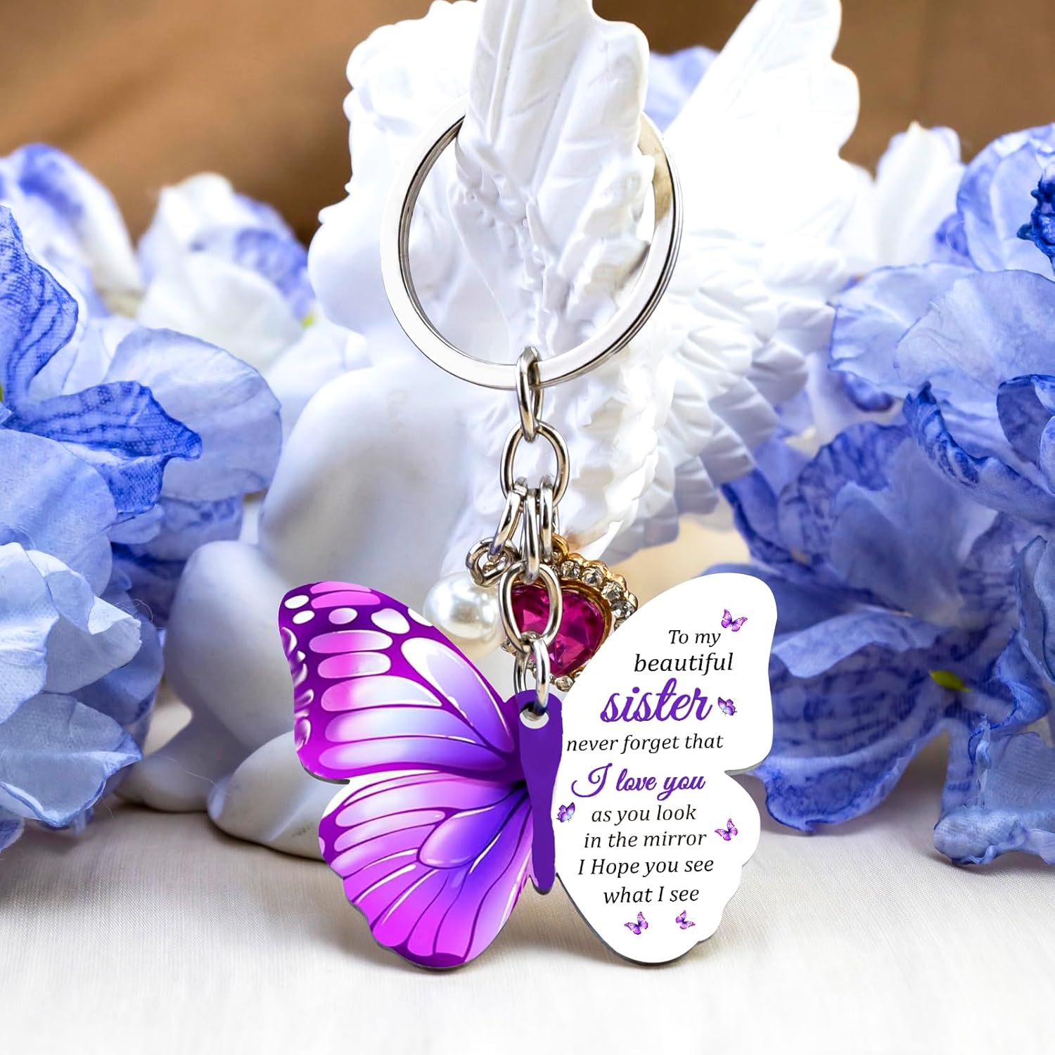 Sister Valentines Sister Gifts from Sisters Sweet Sister Birthday Gift Purple Butterfly Keychains Happy Birthday Sisters Gifts for Girls Best Friend Besties Graduation Christmas Birthday Gift Keyring - Image 4