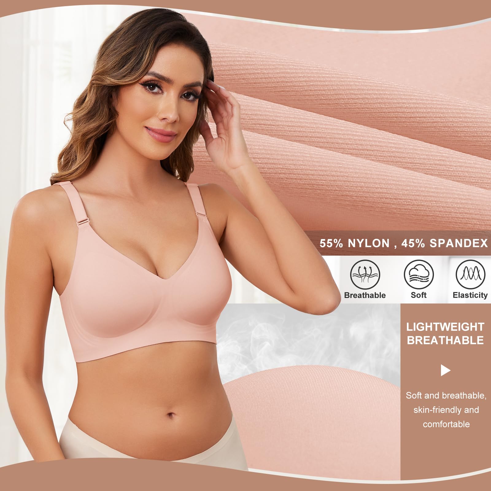 TOMEEK Reggiseno Senza Ferretto da Donna, Cuciture Comodo Reggiseno Scollo a V Bustino con Imbottitura Comfy Bralette Seamless Cinghie Regolabili Base Top Corsetto