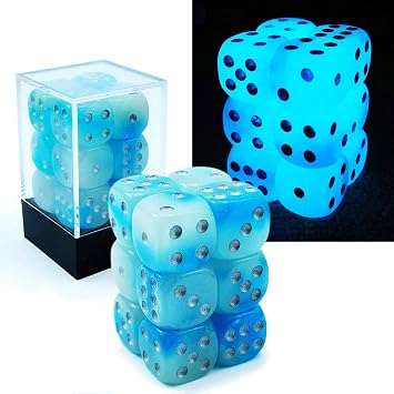 Bescon Two Tone Glowing Dice D6 16mm 12pcs Set of ICY Rocks, 16mm Six Sided Die 12 Block of Glowing Dice